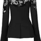 Off-The-Shoulder Lace-Embellished Jacket-Blazers-Oscar de la Renta-10-Black-Wool-Runway Catalog