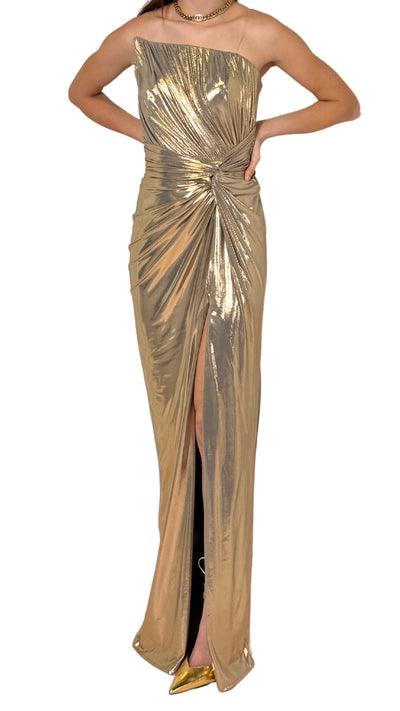 Goldenes Metallic-Cocktail-Abschlussballkleid