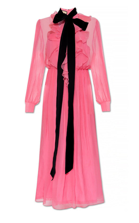 Velvet Ties Silk-chiffon Midi Dress