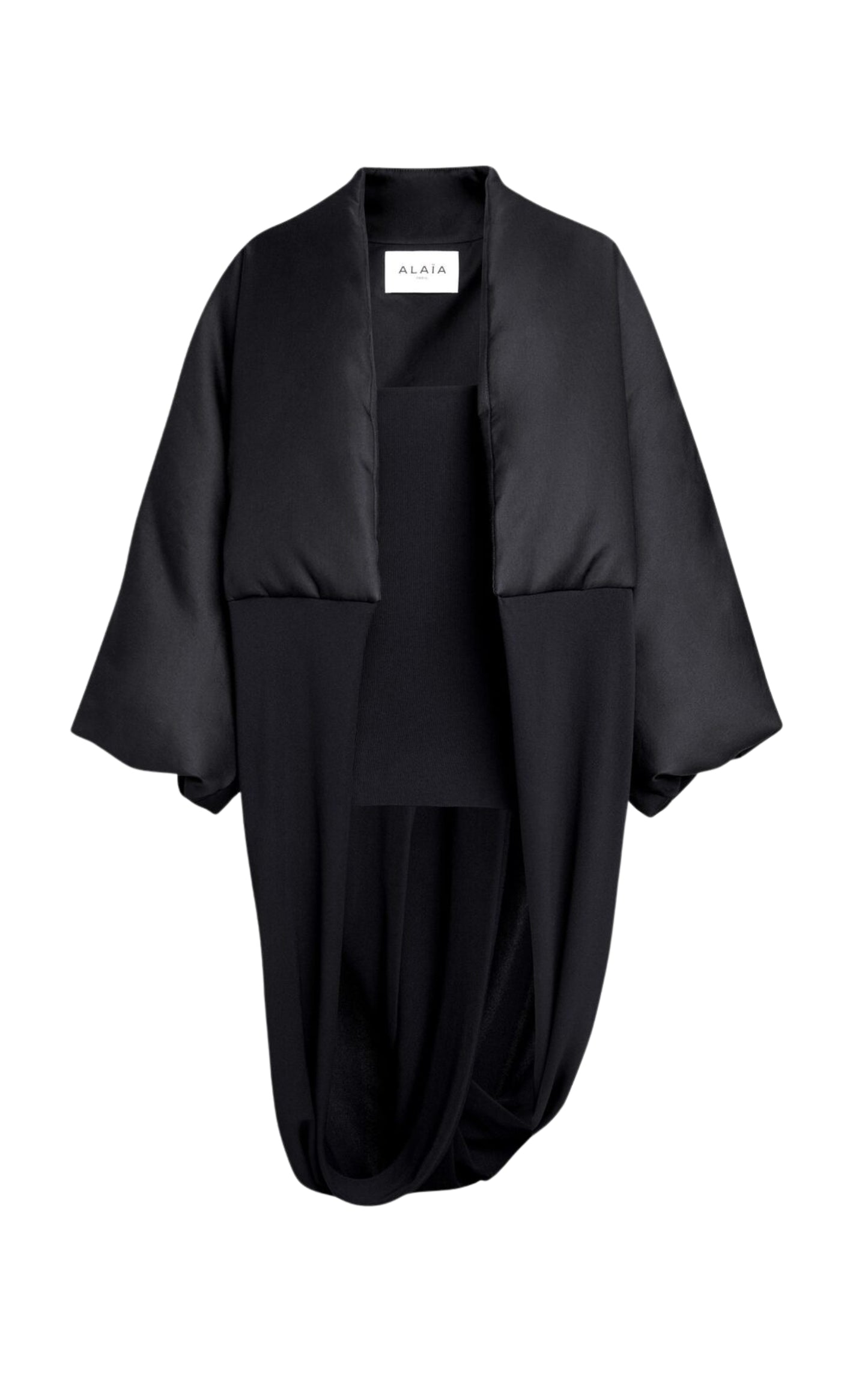 Black Bi-Fabric Wool Folded coat
