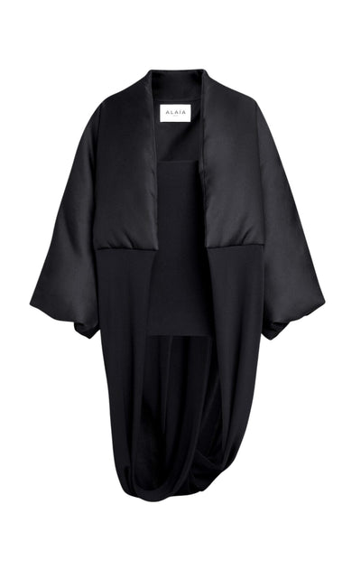 Black Bi-Fabric Wool Folded coat