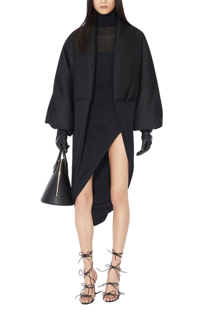 Black Bi-Fabric Wool Folded coat