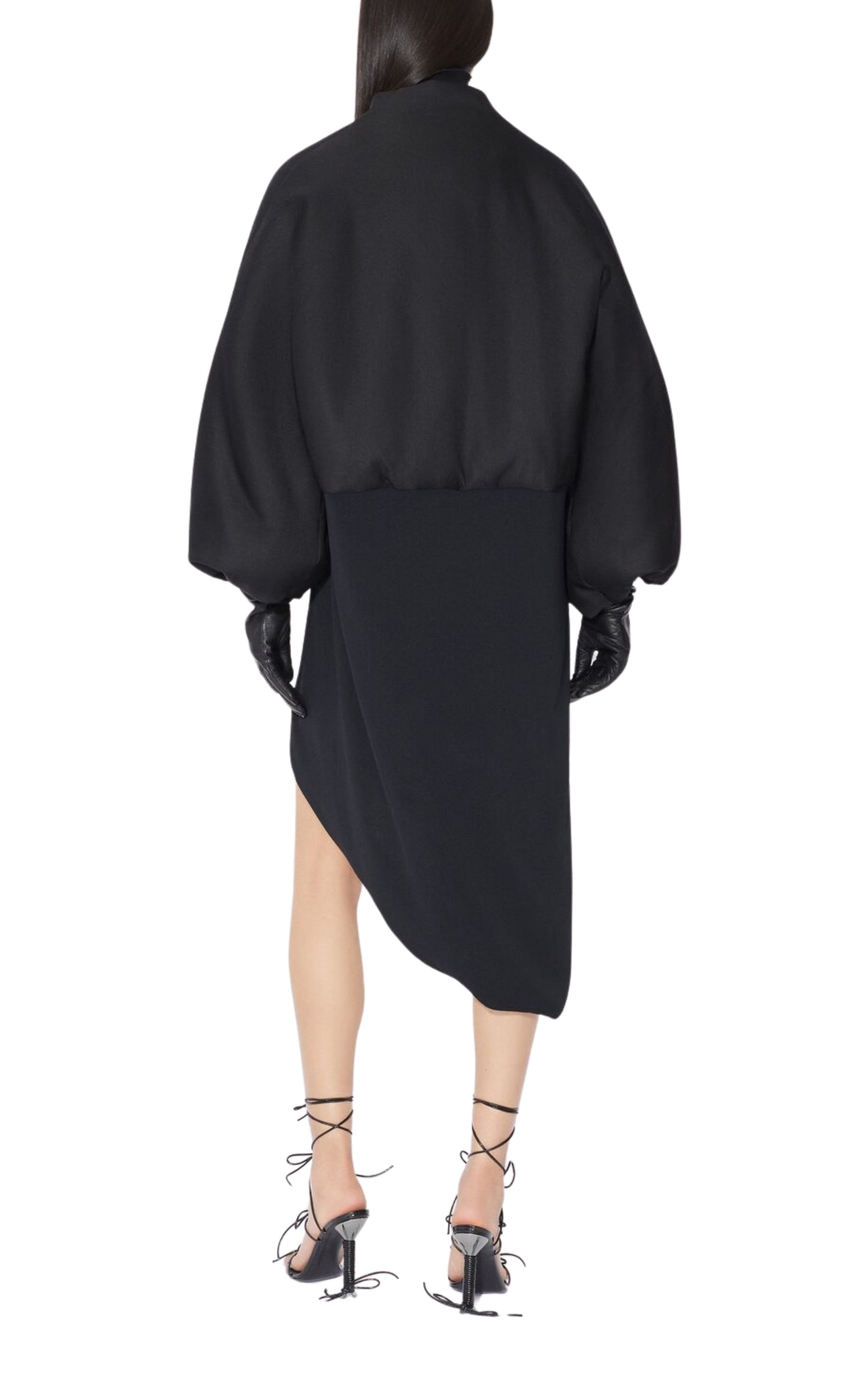 Black Bi-Fabric Wool Folded coat