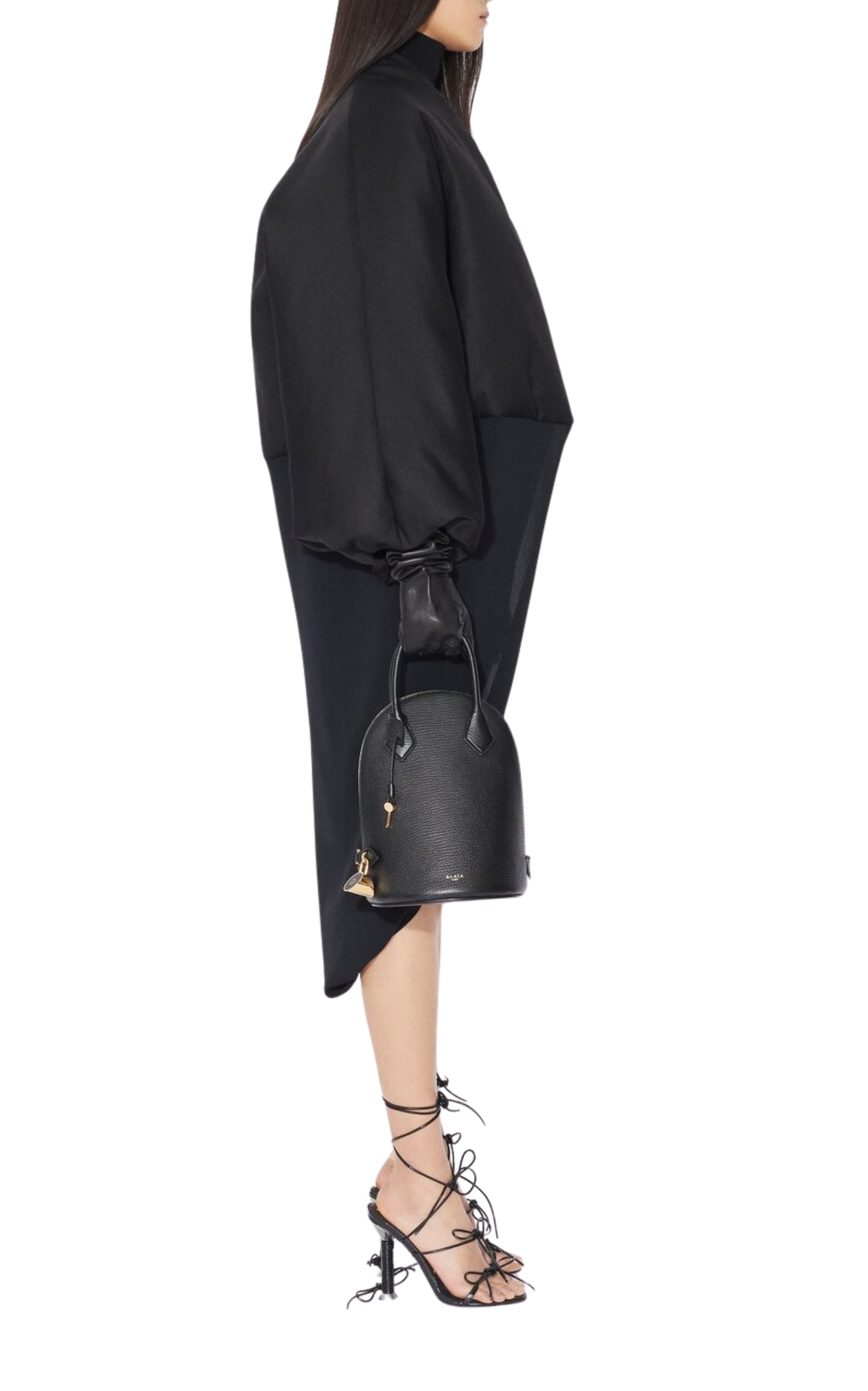 Black Bi-Fabric Wool Folded coat