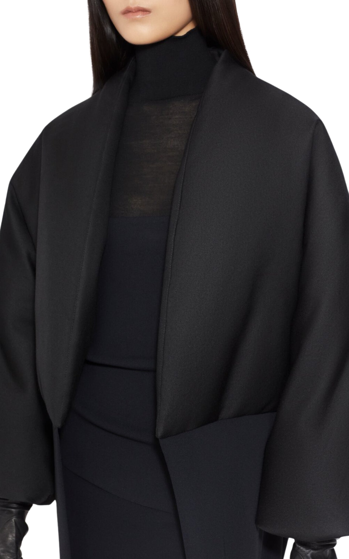 Black Bi-Fabric Wool Folded coat
