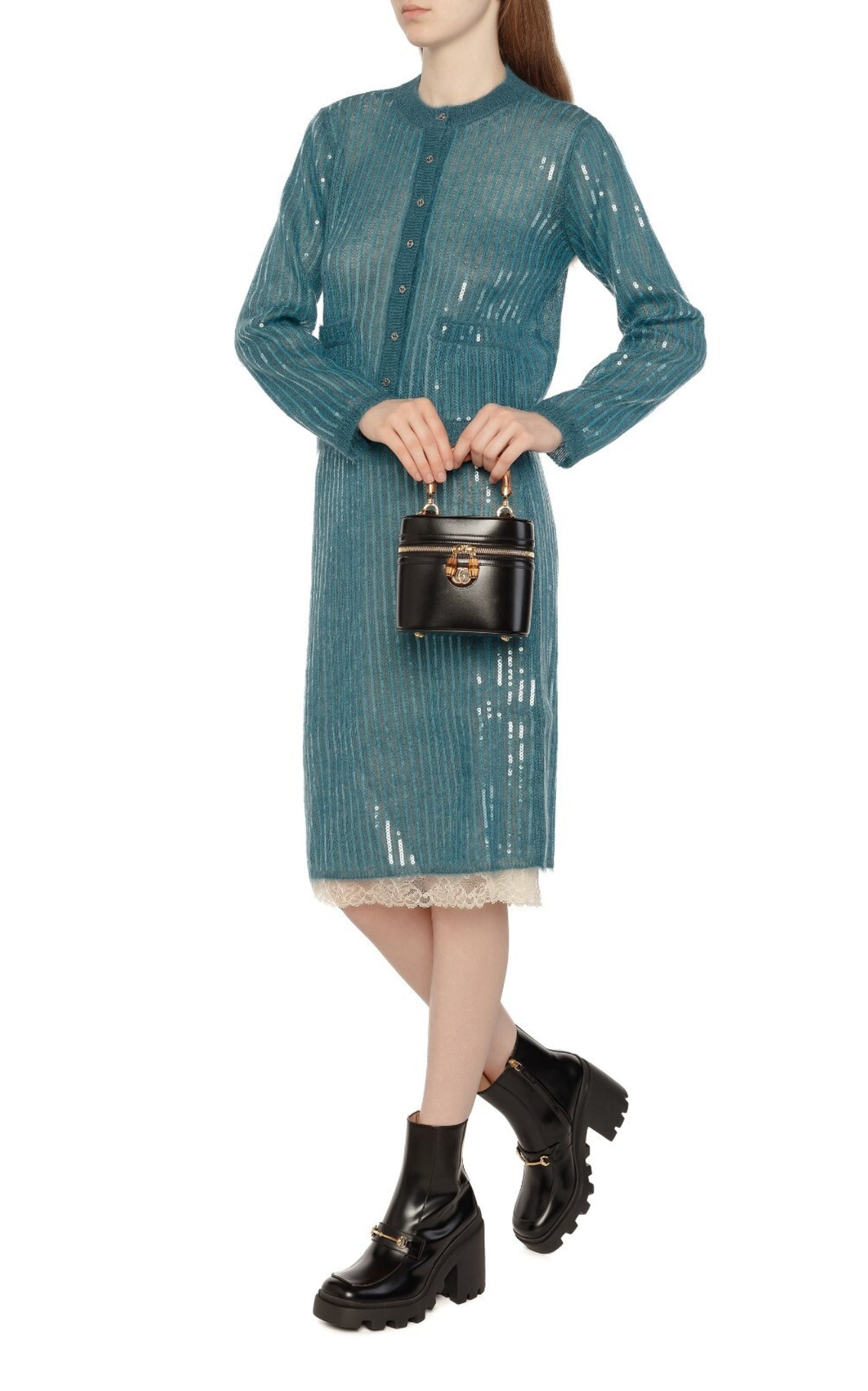 Mohair Silk Skirt With Interlocking G In Green