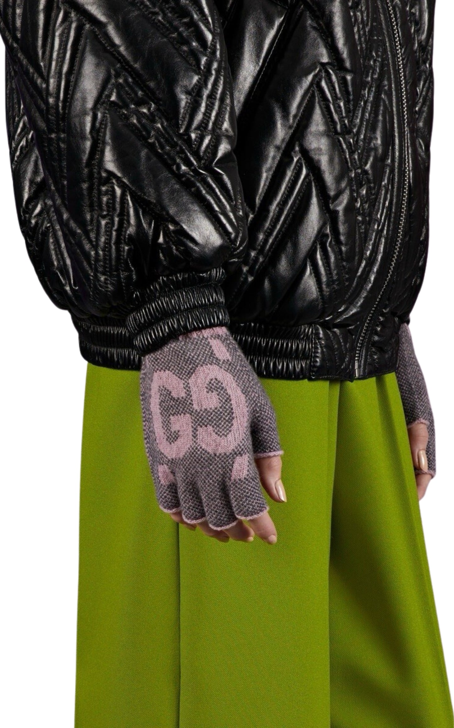 Pink & Grey Cashmere GG Fingerless Gloves