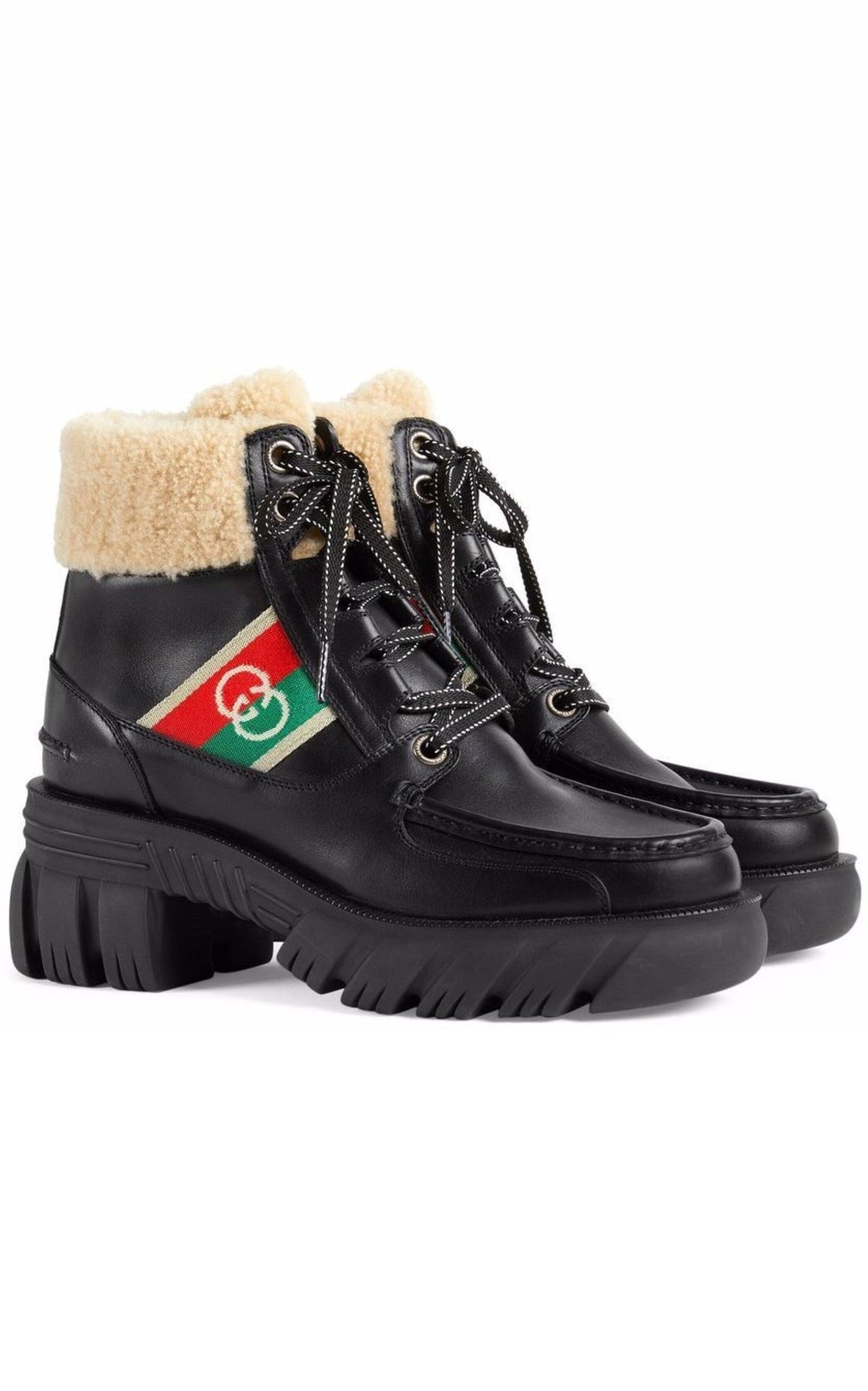  Guccix NORTH FACE Ankle-high Leather Lace-up Boots - Runway Catalog