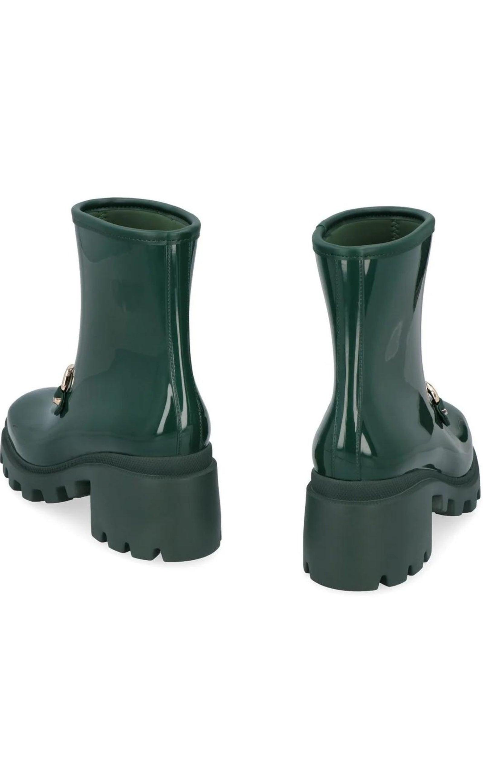 GucciHorsebit - Detailed Heeled Rubber Rain Boots in Green - Runway Catalog