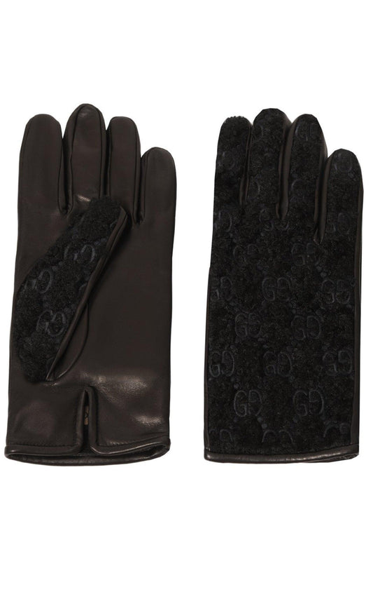  GucciBlack Leather Embossed Monogram GG Gloves - Runway Catalog