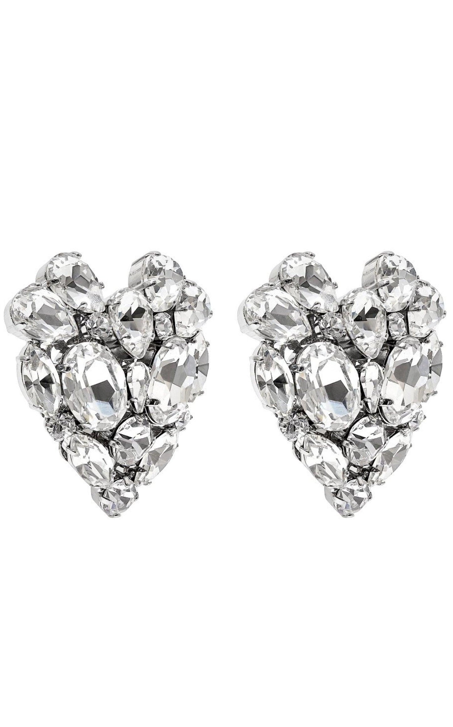 Silvertone Crystal Heart Stud Clip-On Earrings