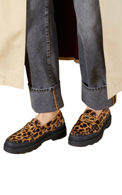 Interlocking G Leopard Print Leather Loafer