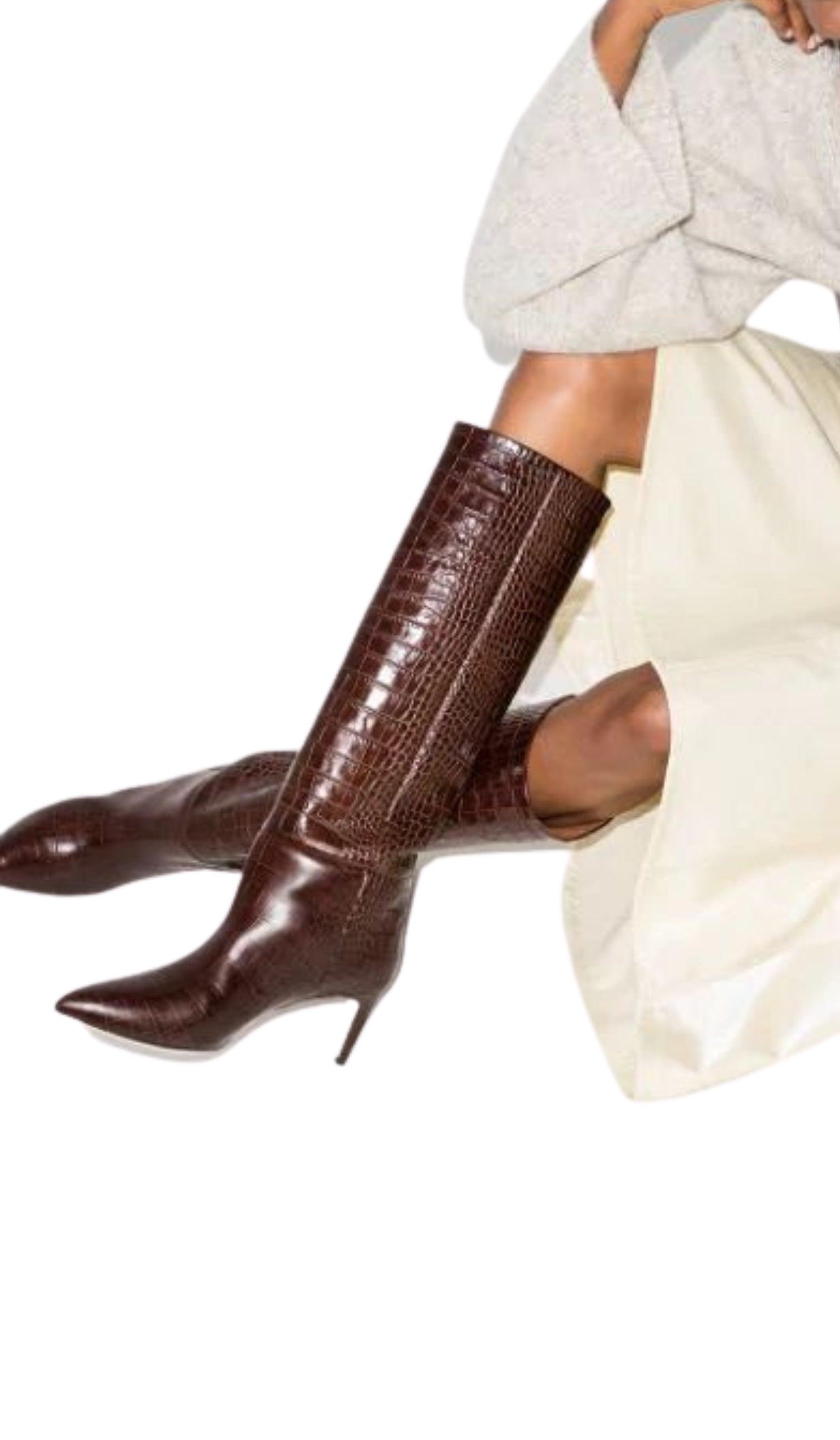  PARIS TEXASCrocodile-effect Leather Knee-High Boots - Runway Catalog