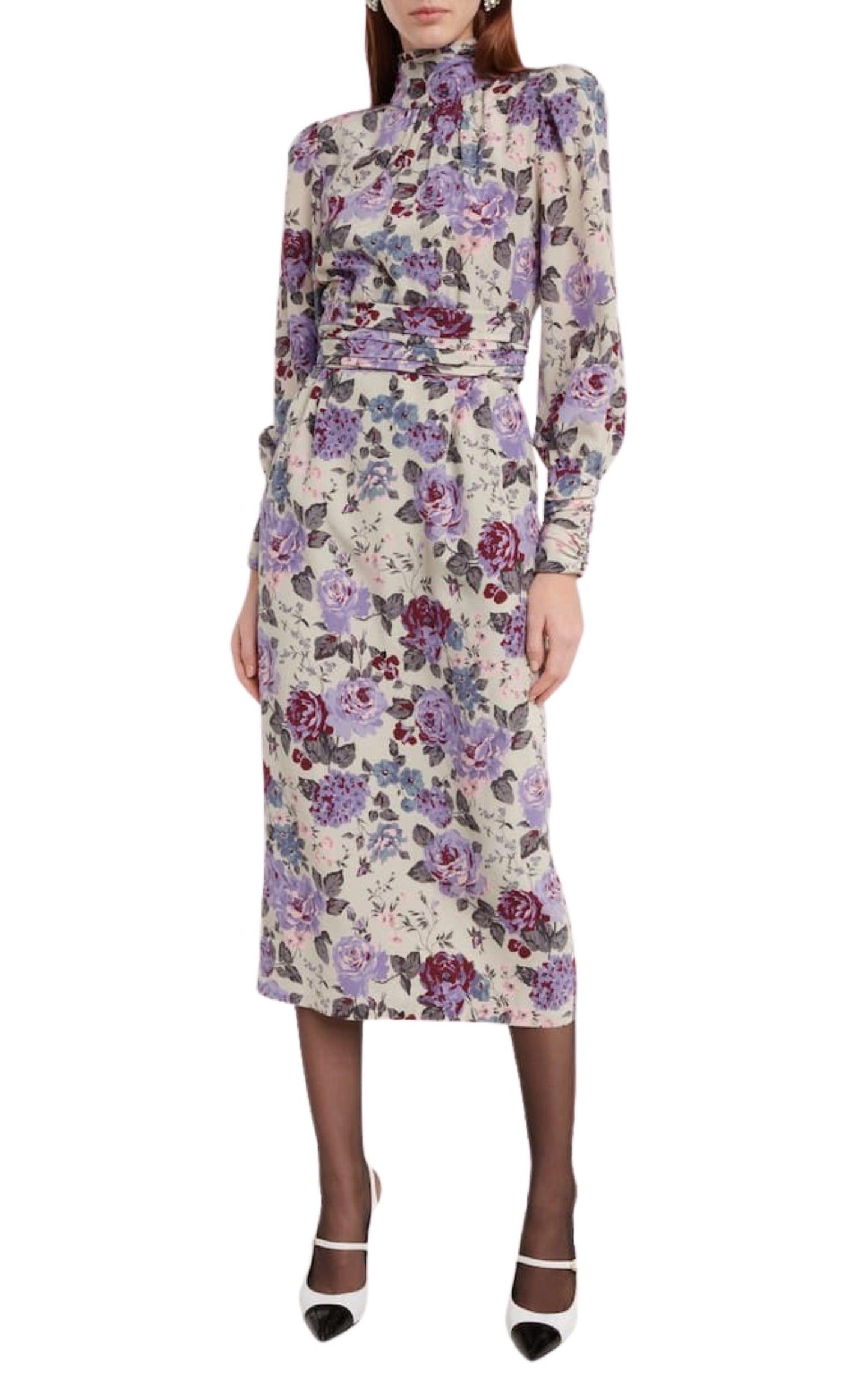 Floral Silk Midi Dress-Midi Dresses-Alessandra Rich-IT 40-Purple-Silk-Runway Catalog