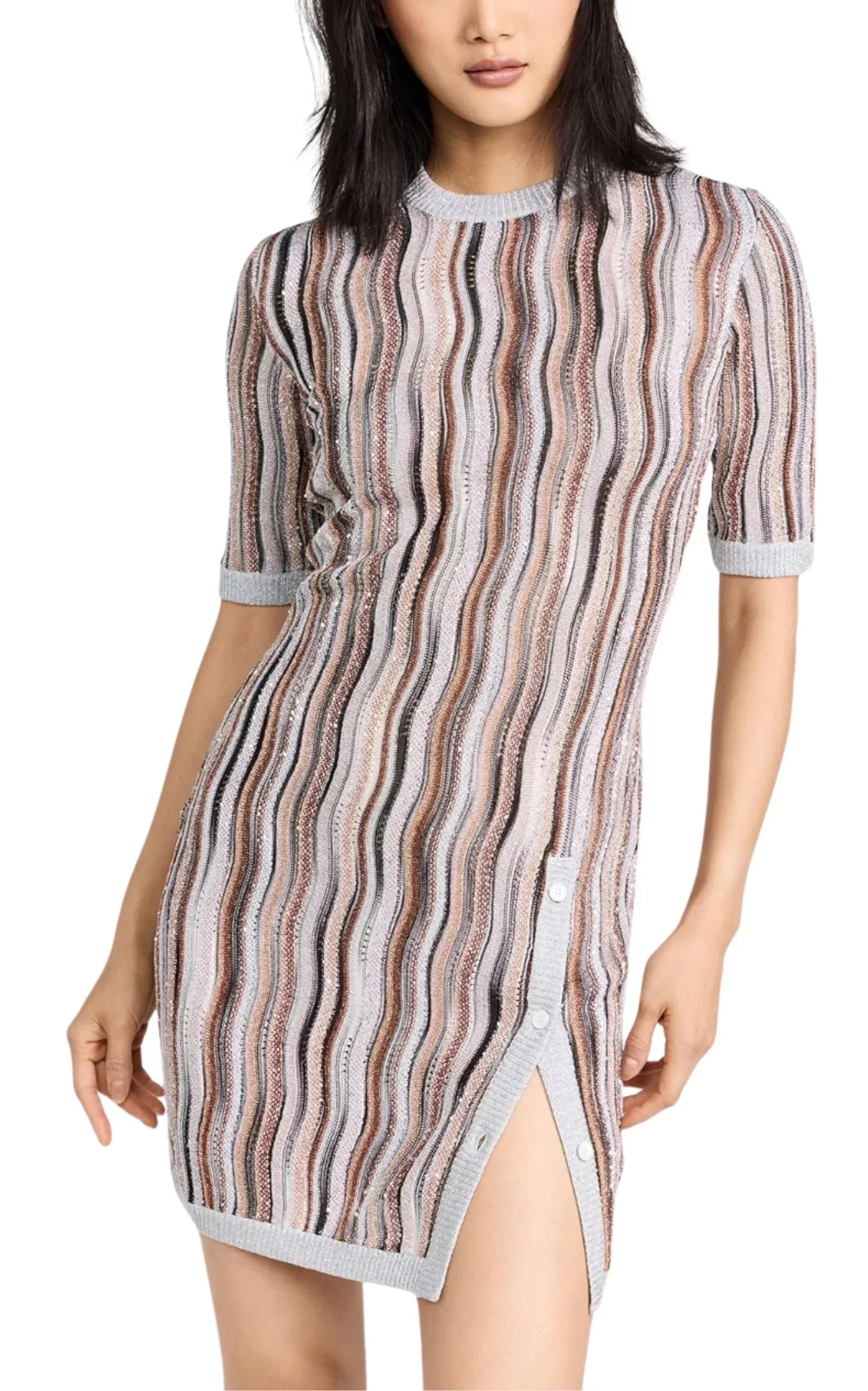 Embellished Metallic Crochet-Knit Mini Dress