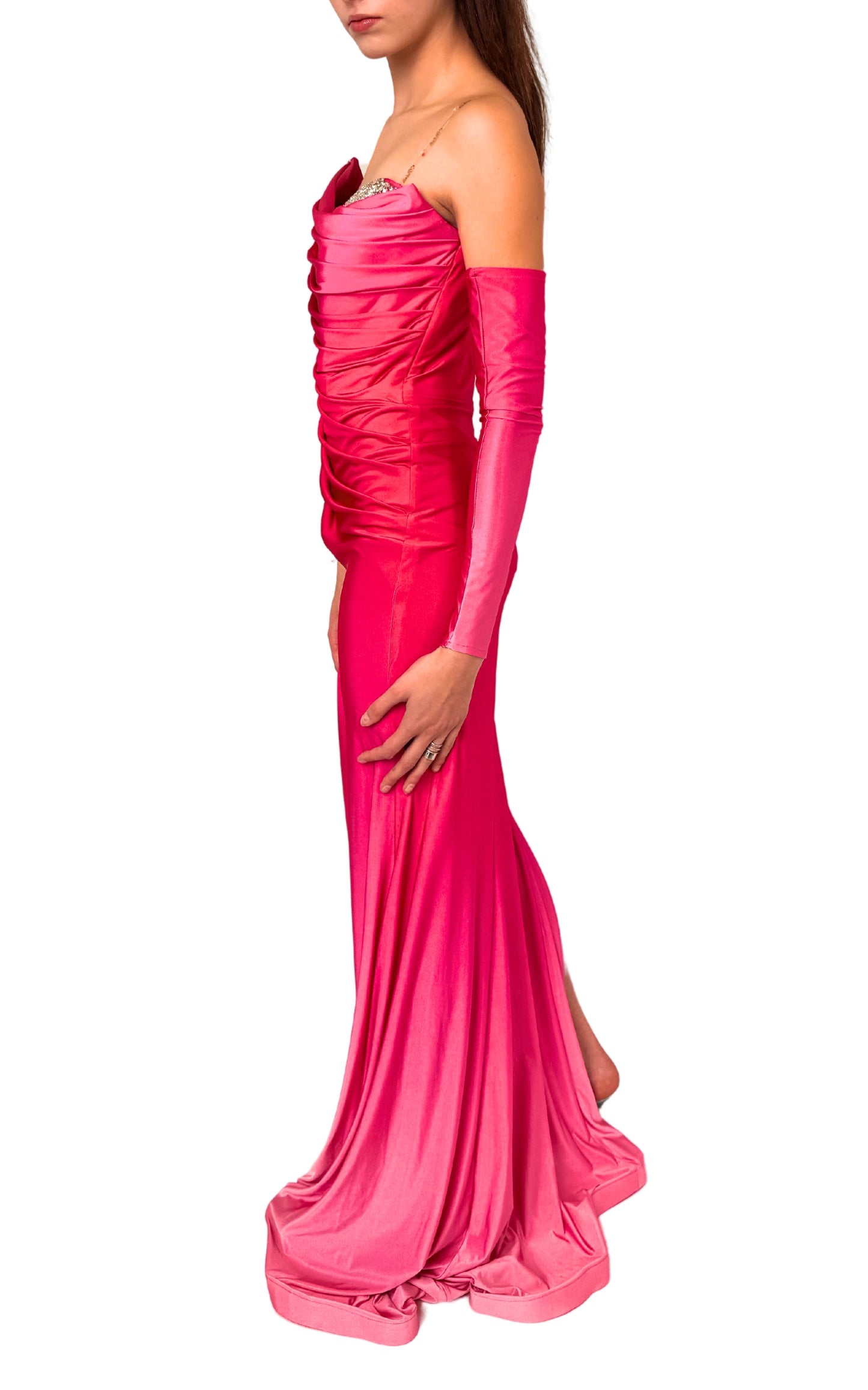 Rhinestone Embellished Pink Ombre Gown