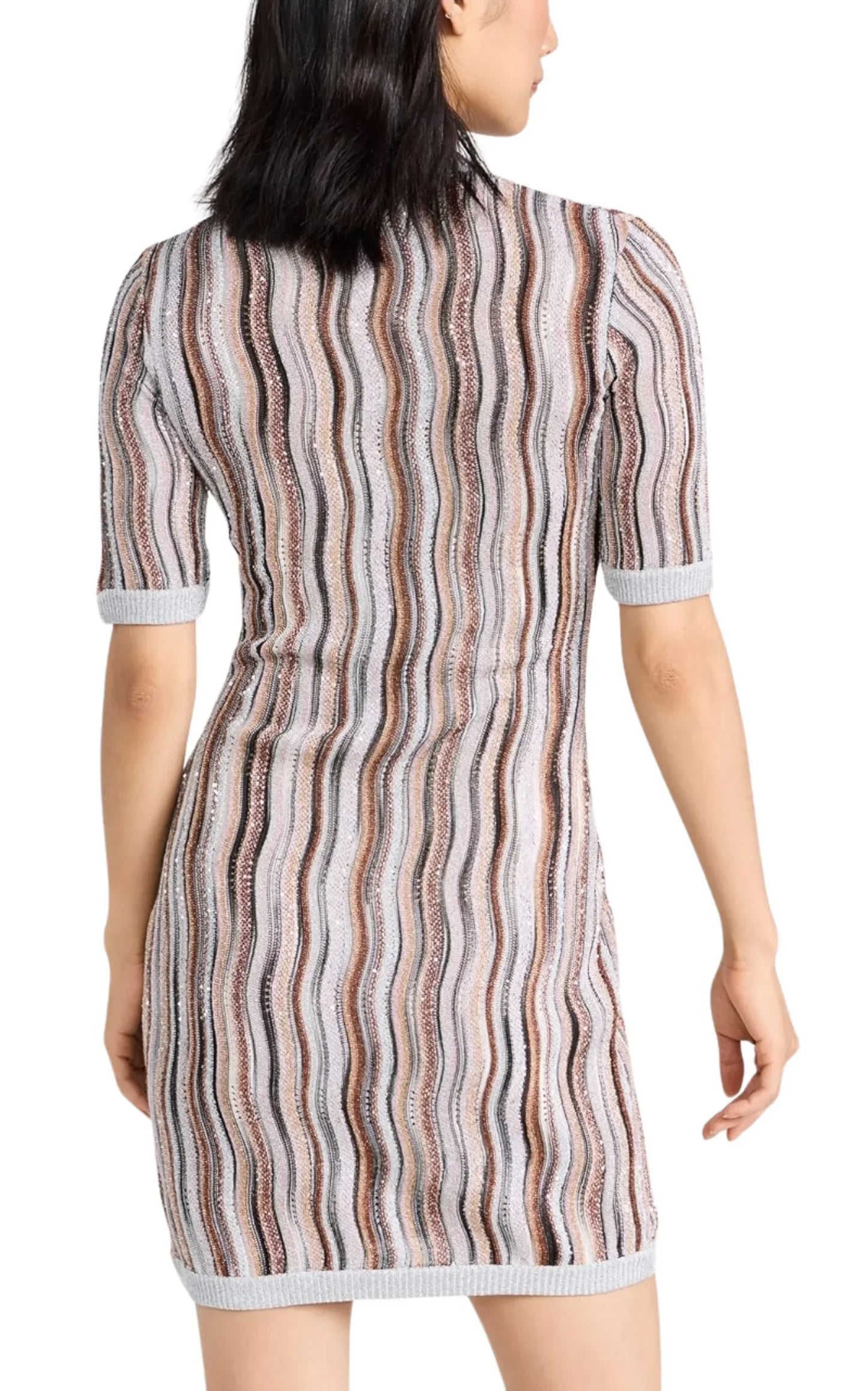 Embellished Metallic Crochet-Knit Mini Dress