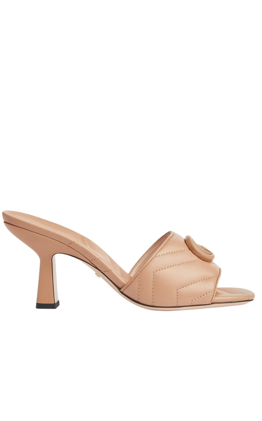 Double-G Beige Leather Slide Sandals