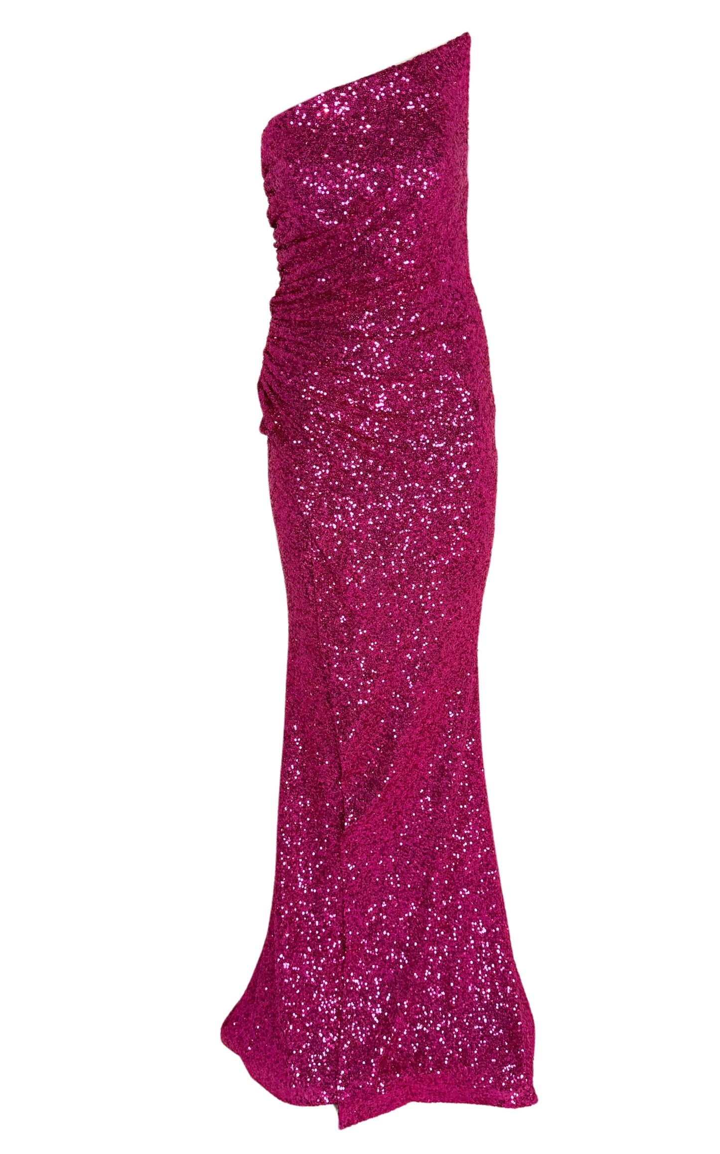 Fuchsia Sequin Asymmetric Bustier Cocktail Prom Dress