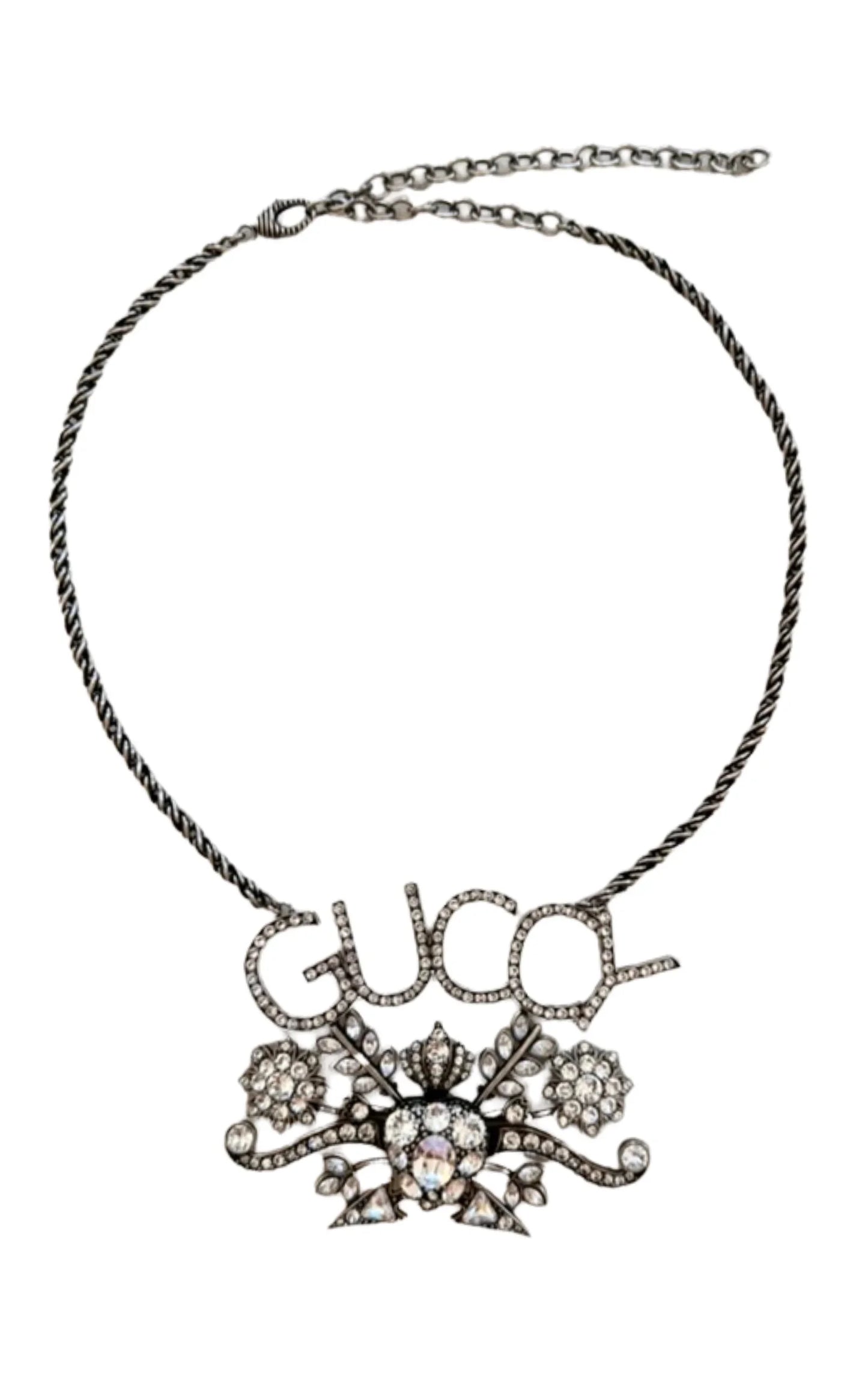 Gucci “GUCCY” Crystal Necklace in Silver