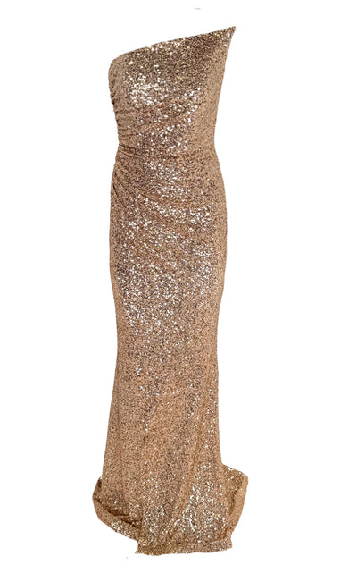 Gold Sequin Asymmetric Bustier Cocktail Prom Dress