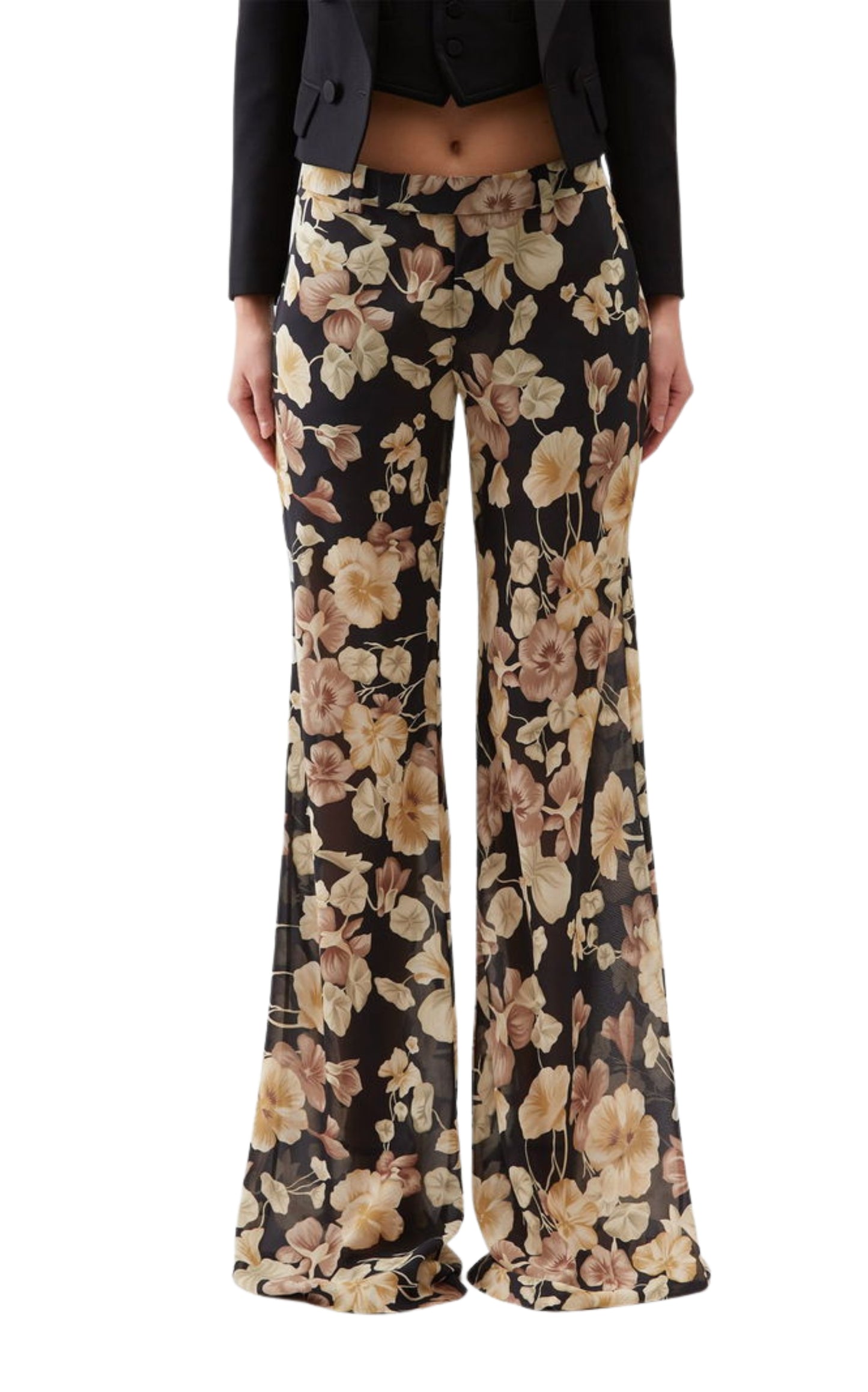 Floral-print Silk-georgette Flared Pants