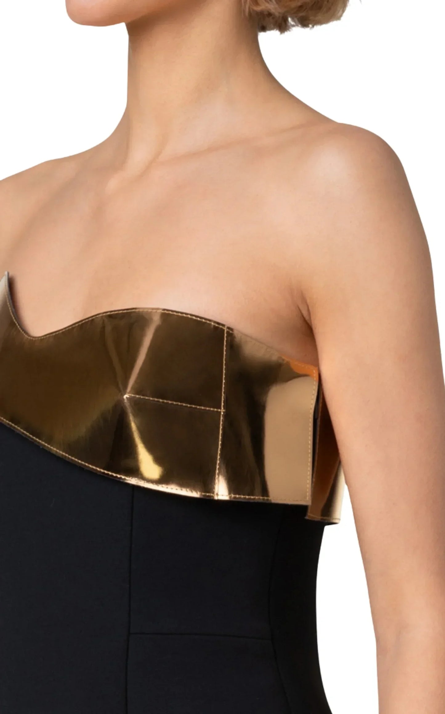 Midi Cocktail Dress with Gold Leather Highlight