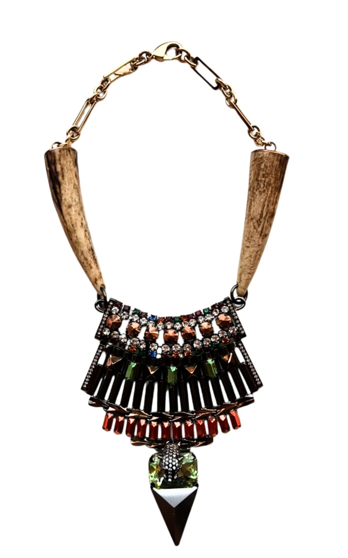 Gold Crystal Tribal Leopard Head Bib Necklace