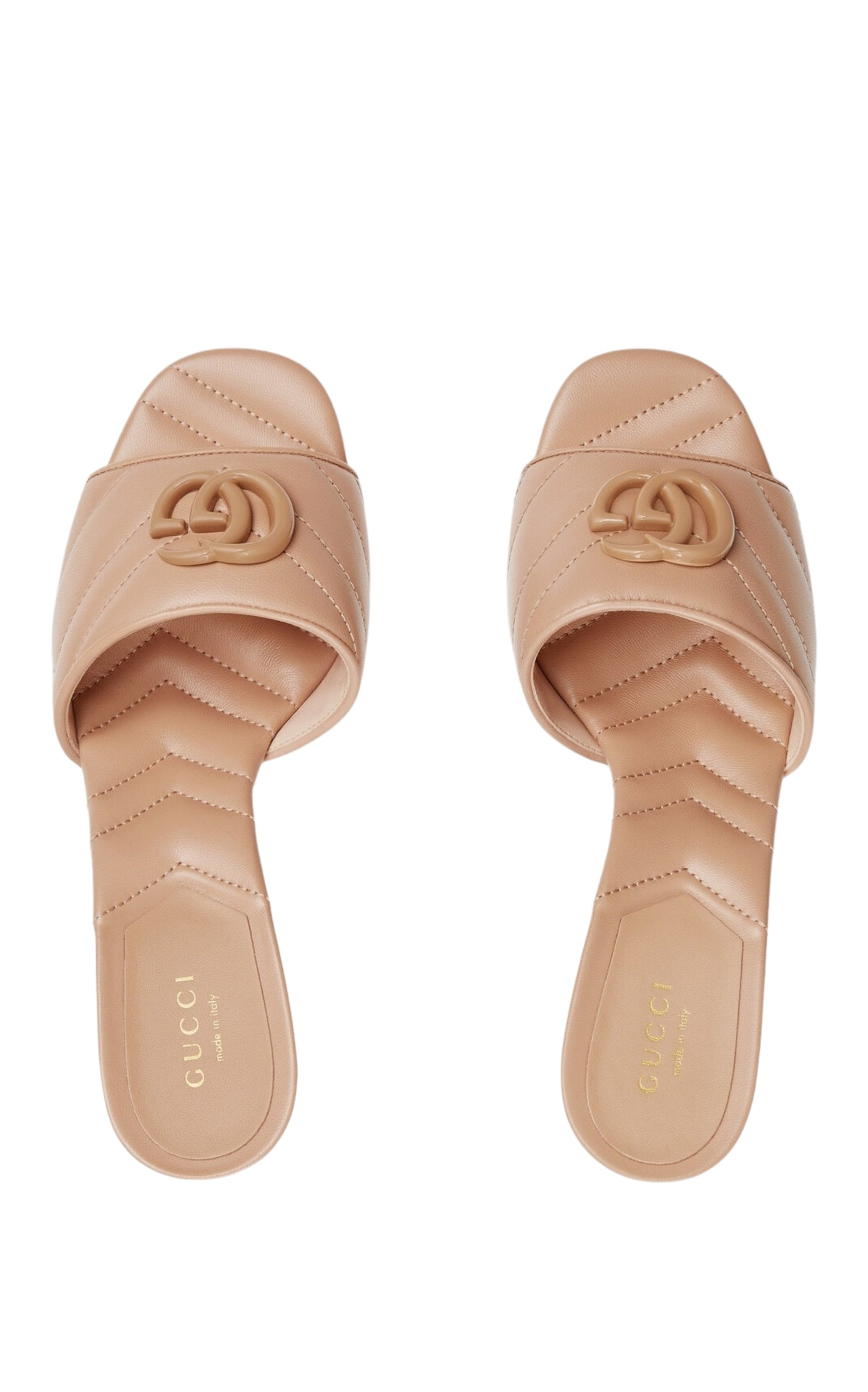 Double-G Beige Leather Slide Sandals