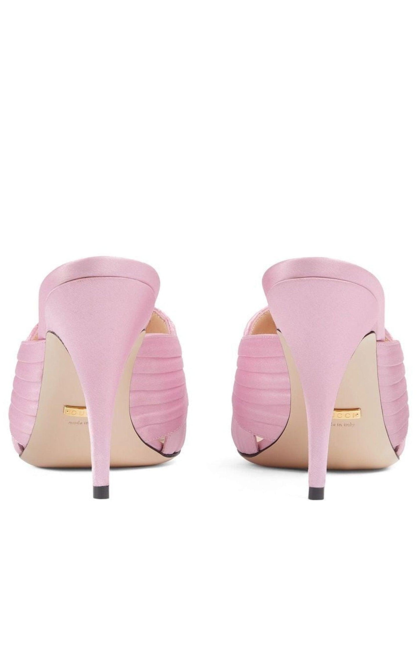 Sandali doppia G in raso rosa da 95 mm