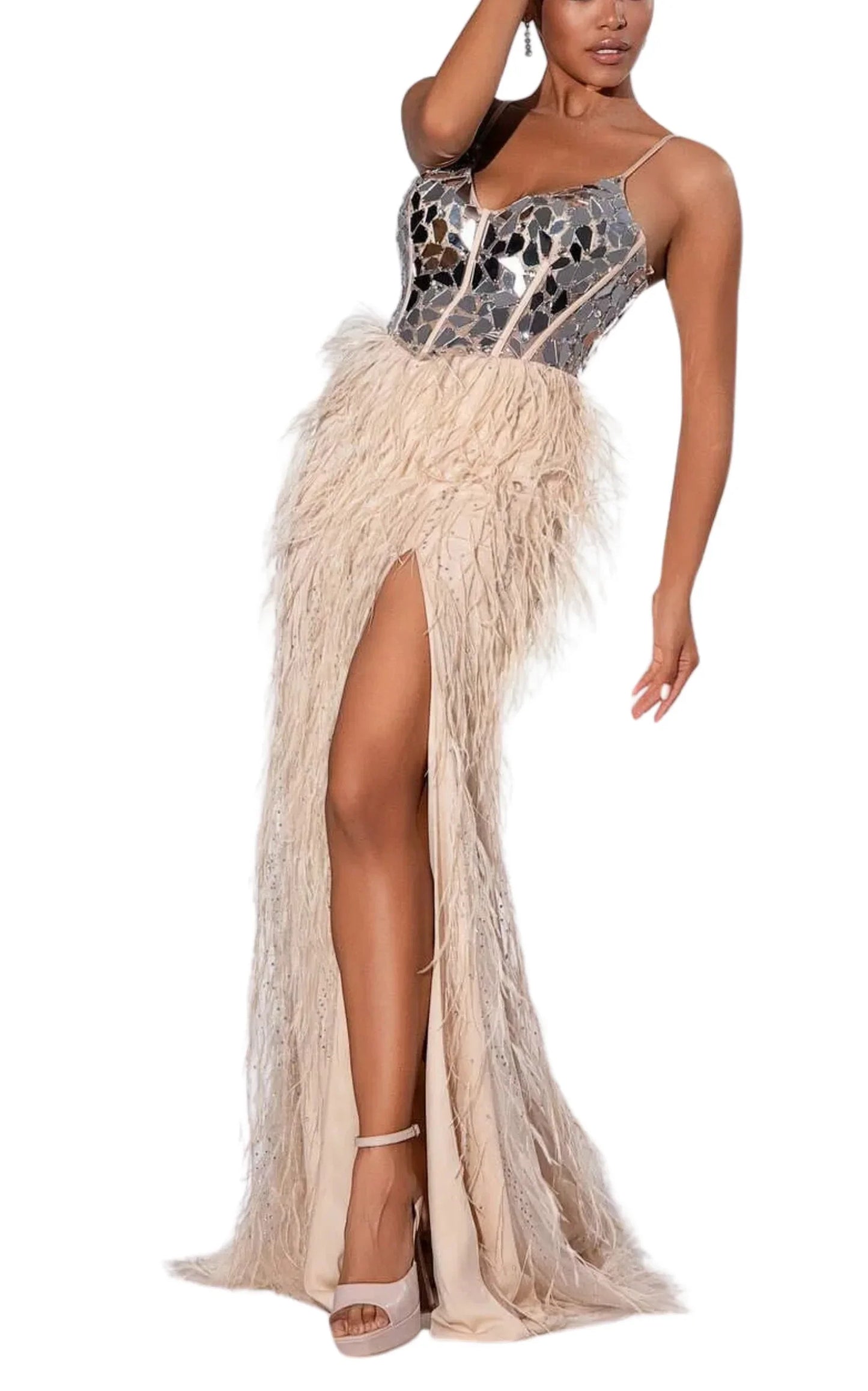 Mirror Fragment Corset Bodice Maxi Formal Gown Dress