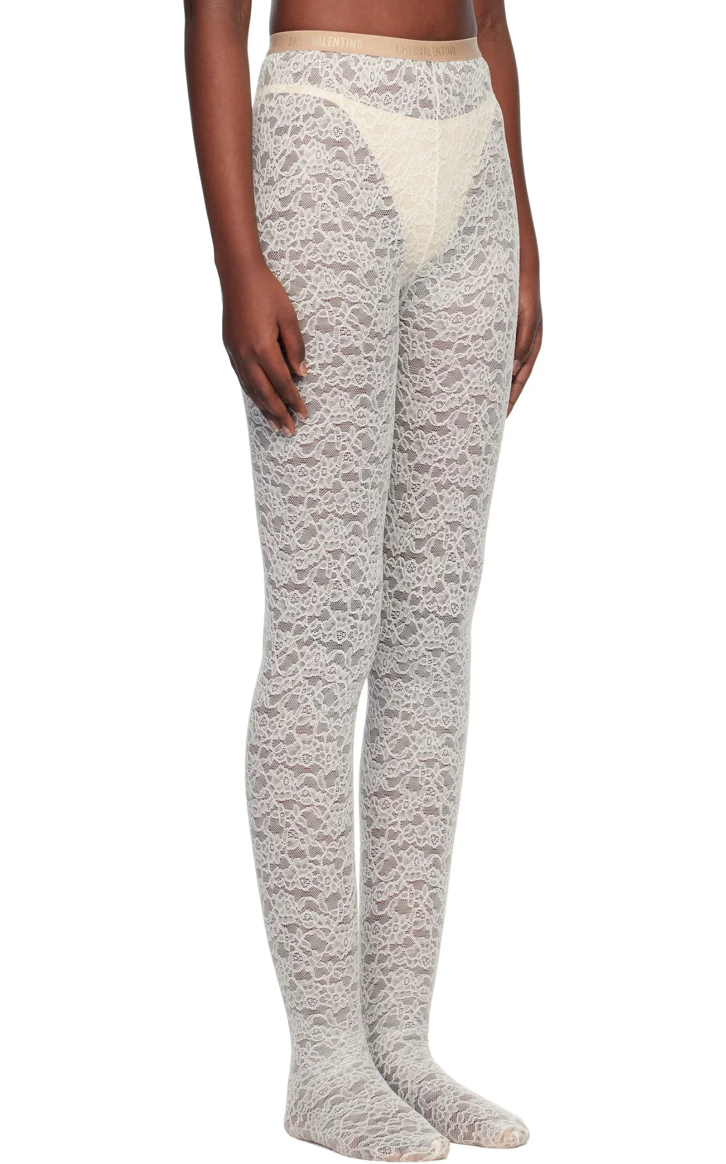 White 'Chez Valentino' Lace Tights