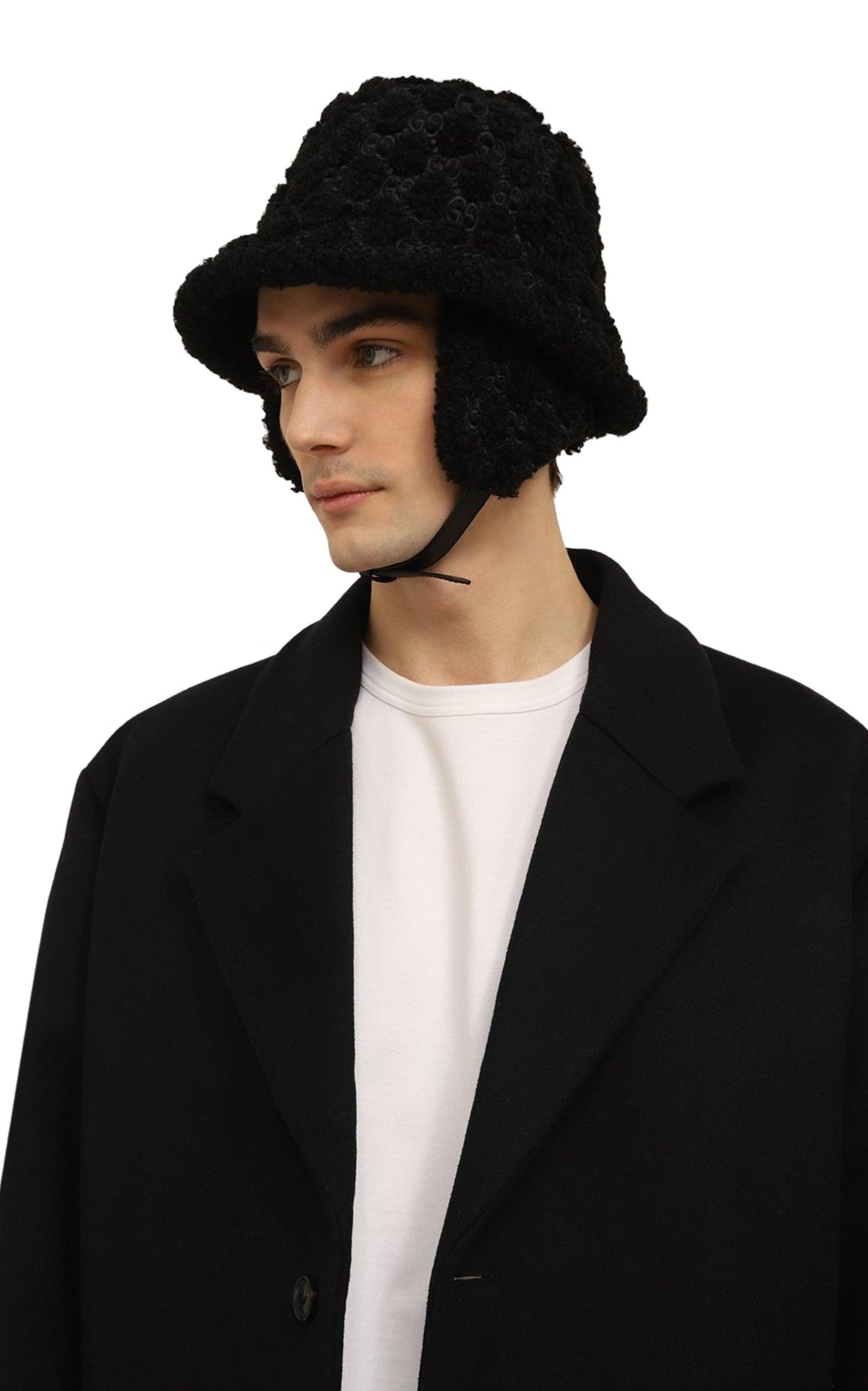  GucciBlack Curly Gg Eco Fur Hat With Ear Flaps - Runway Catalog