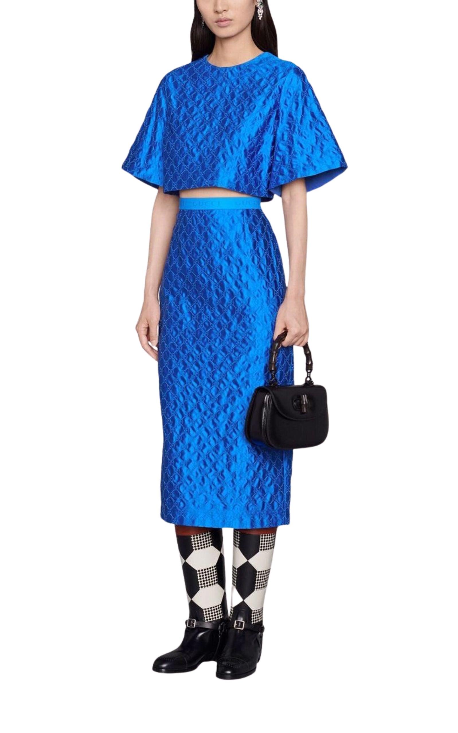  GucciGg Supreme Blue Silk Skirt - Runway Catalog