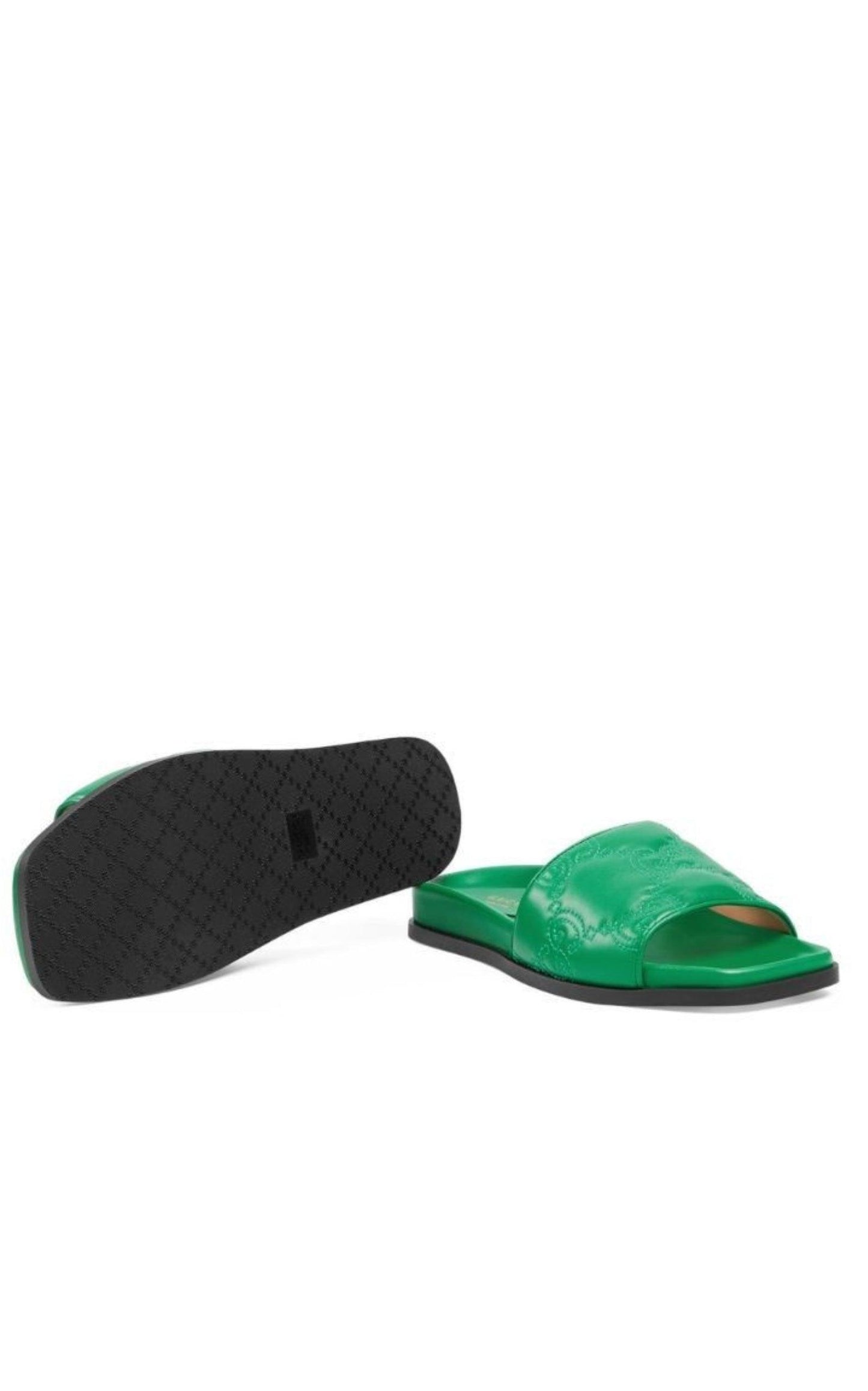 Gg Matelassé Slide Sandaal in groen