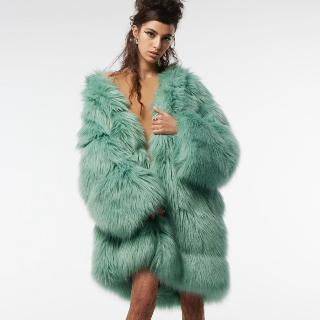 Faux Fur Coat in Mint Color