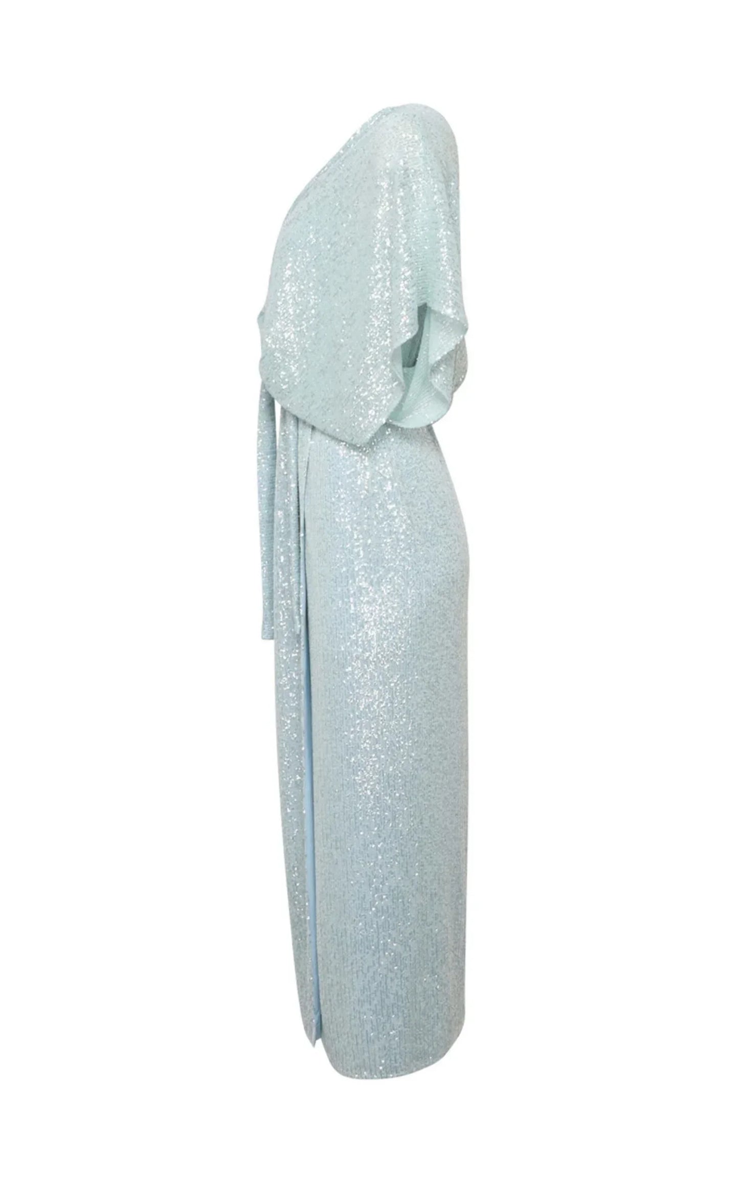 Water Green Sequin Belted Maxi Dress