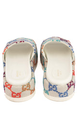 Jacquard Platform Sandals-Wedges-Gucci-IT 38.5-Multi-Linen-Runway Catalog