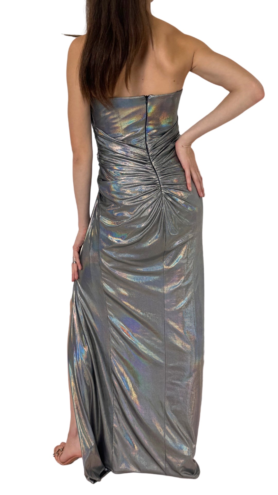 Silver Metallic Cocktail Prom Dress