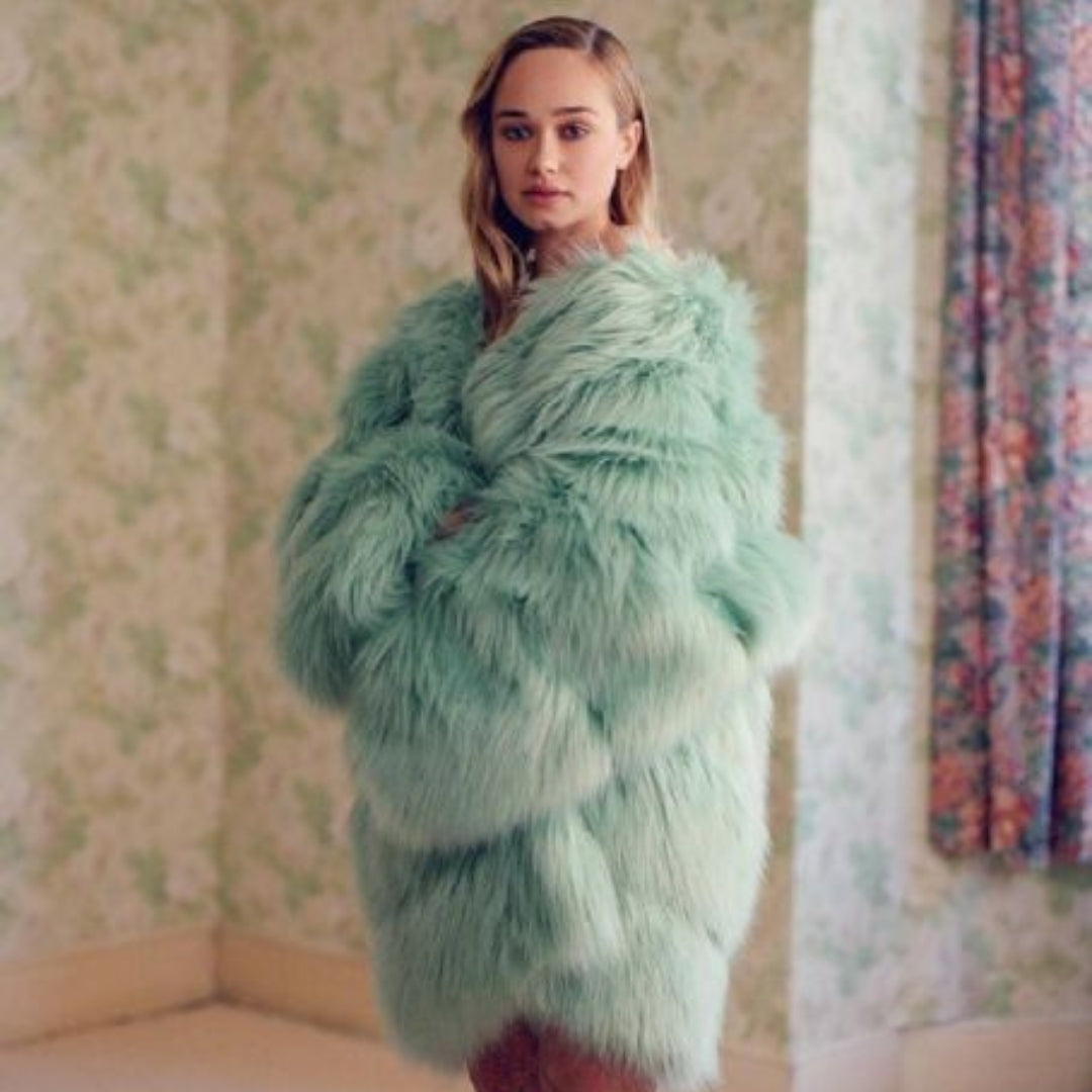 Faux Fur Coat in Mint Color