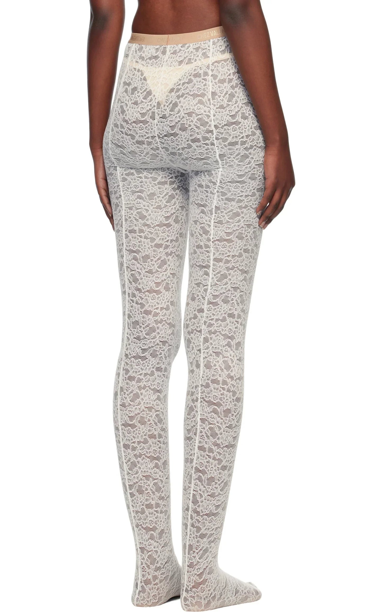 White 'Chez Valentino' Lace Tights