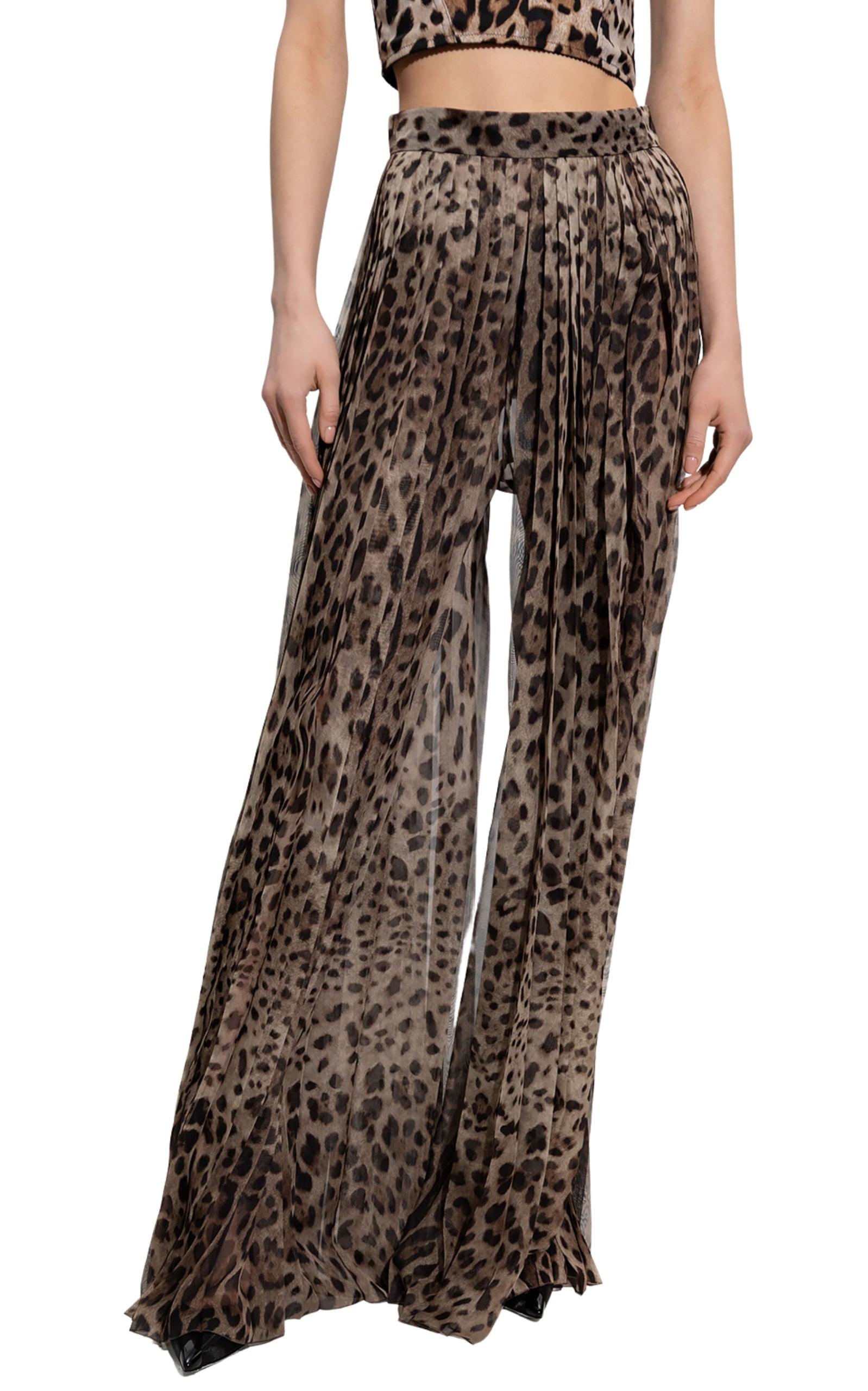 Dolce & Gabbana Leopard Print Wide Chiffon Pants