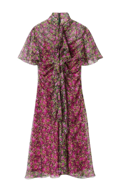Floral Print Silk Evening Dress