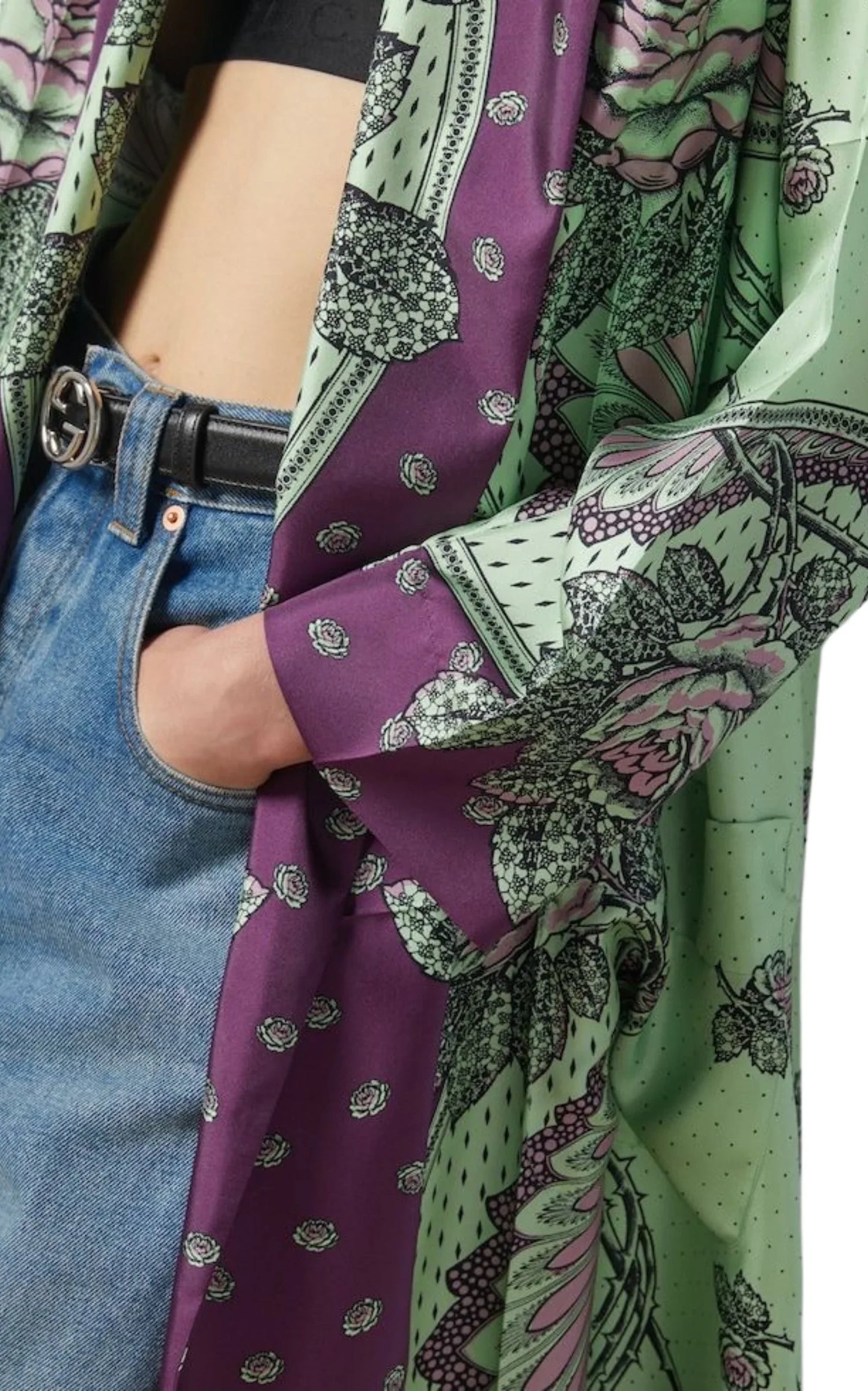 Green Paisley Print Silk Robe