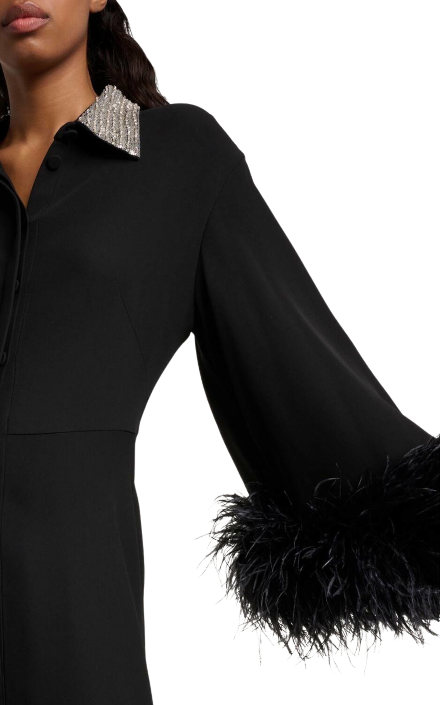 Feather-trimmed Silk Gown Dress