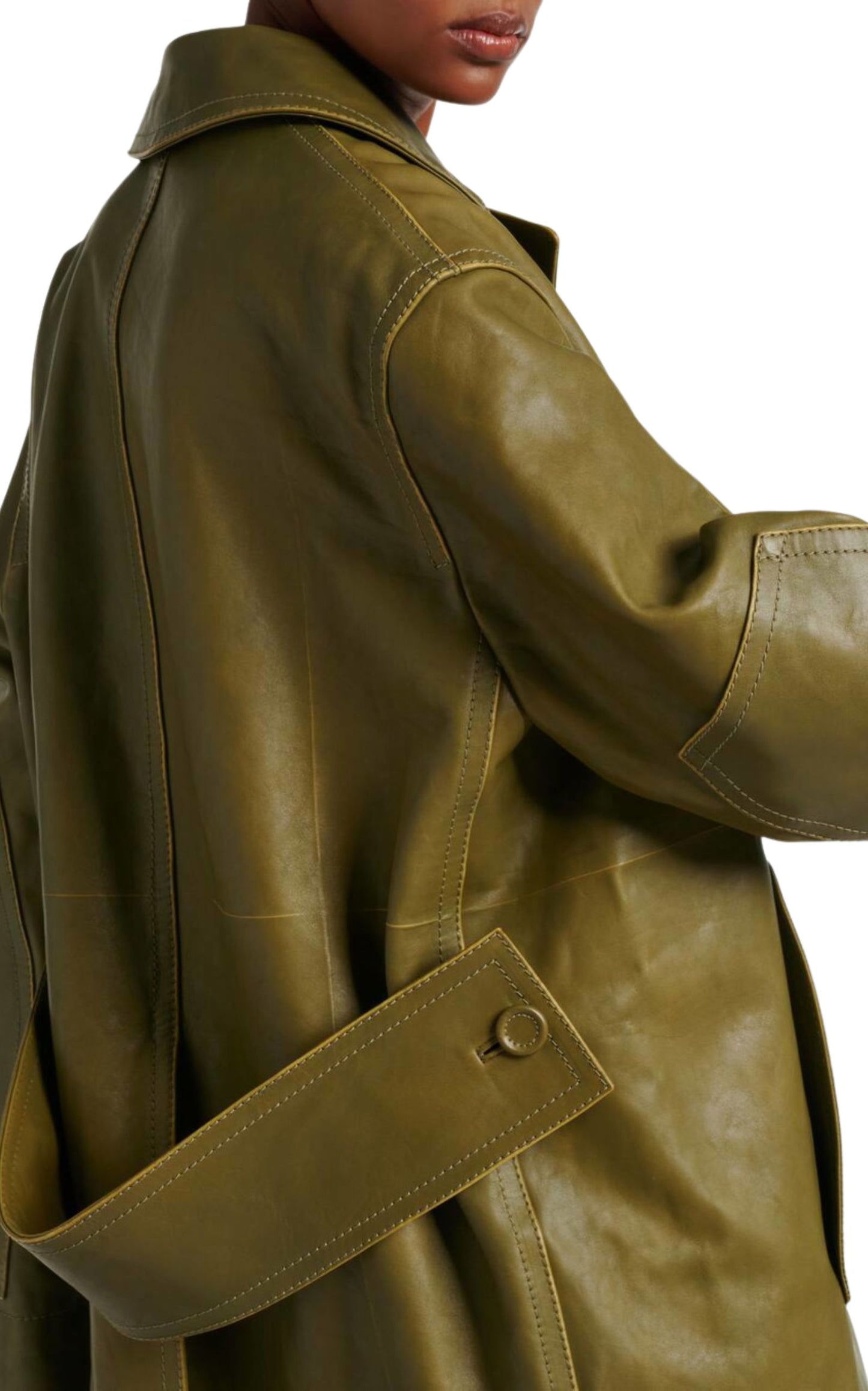 Runway Military Green Leather Overcoat - Winter 2024 Collection