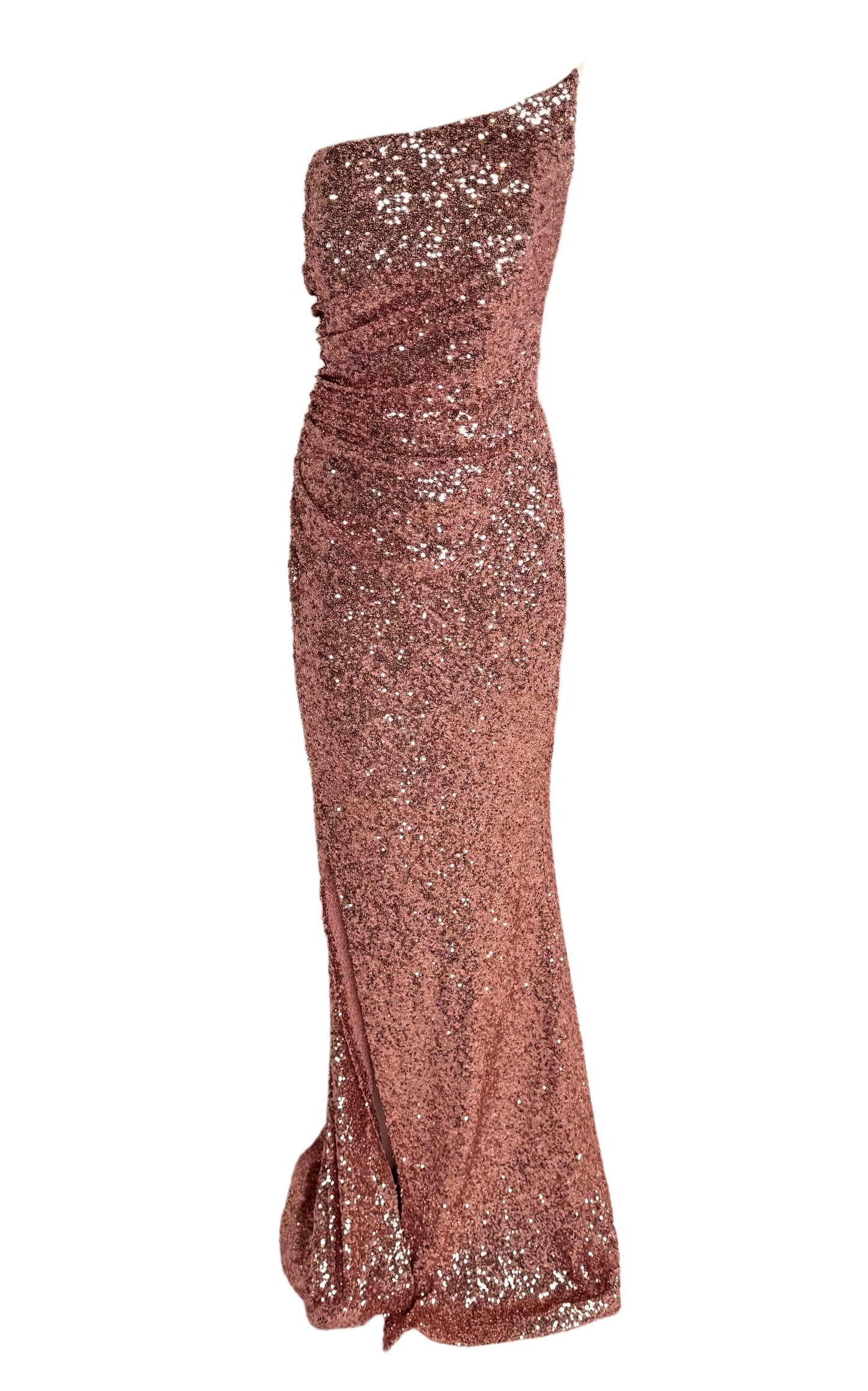 Rose Gold Sequin Asymmetric Bustier Cocktail Prom Dress