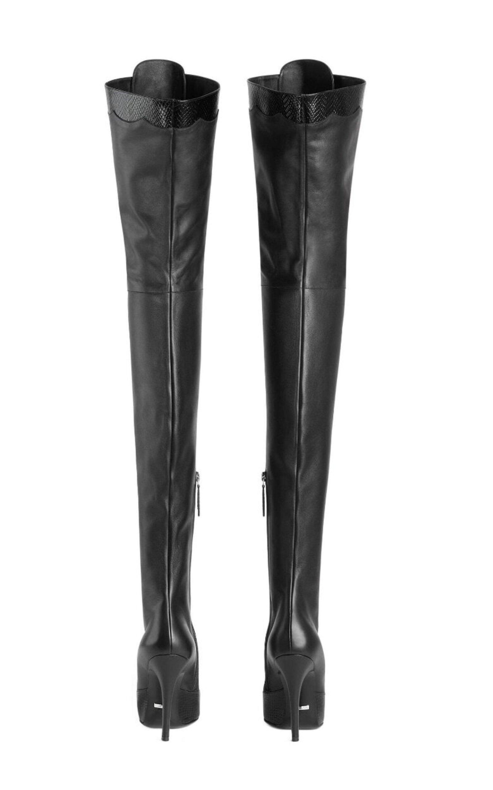 Gucci 90mm Harriet Leather Over The Knee Boots in Black