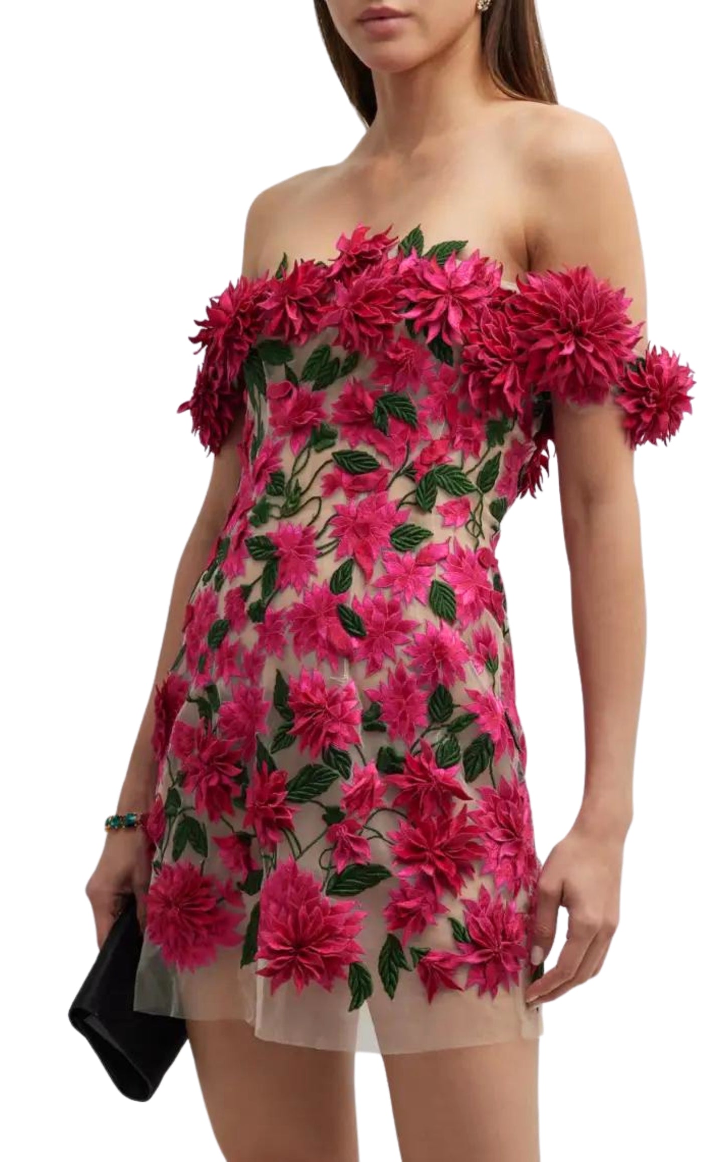 Robe courte à appliqué floral Dahlia