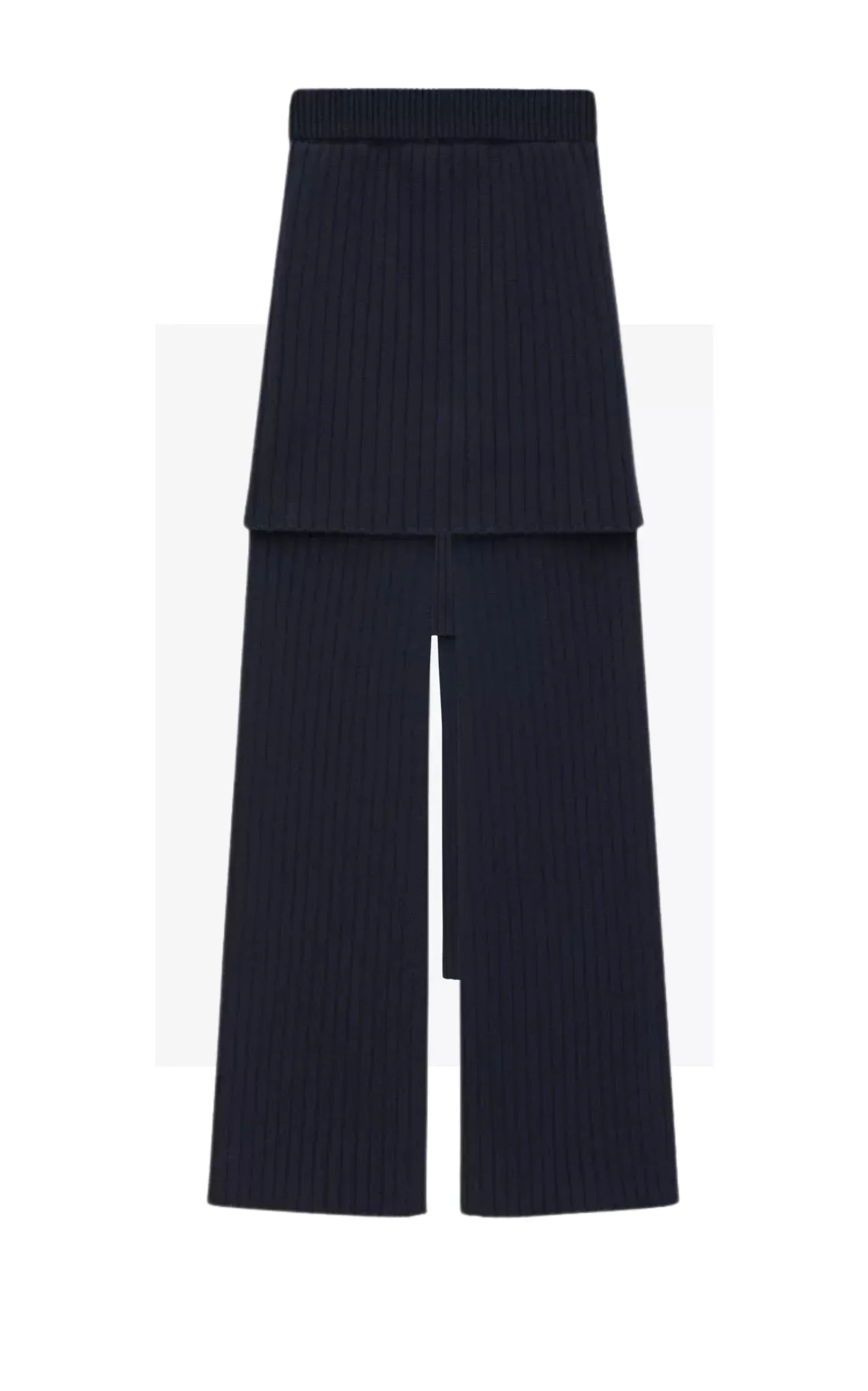 Layered-Skirt Flared-Leg Mid-Rise Wool Trousers